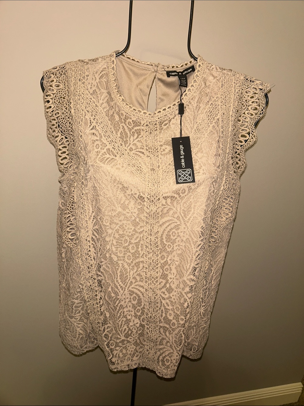 Cable & Gauge Cream Lace Cap-Sleeve Blouse